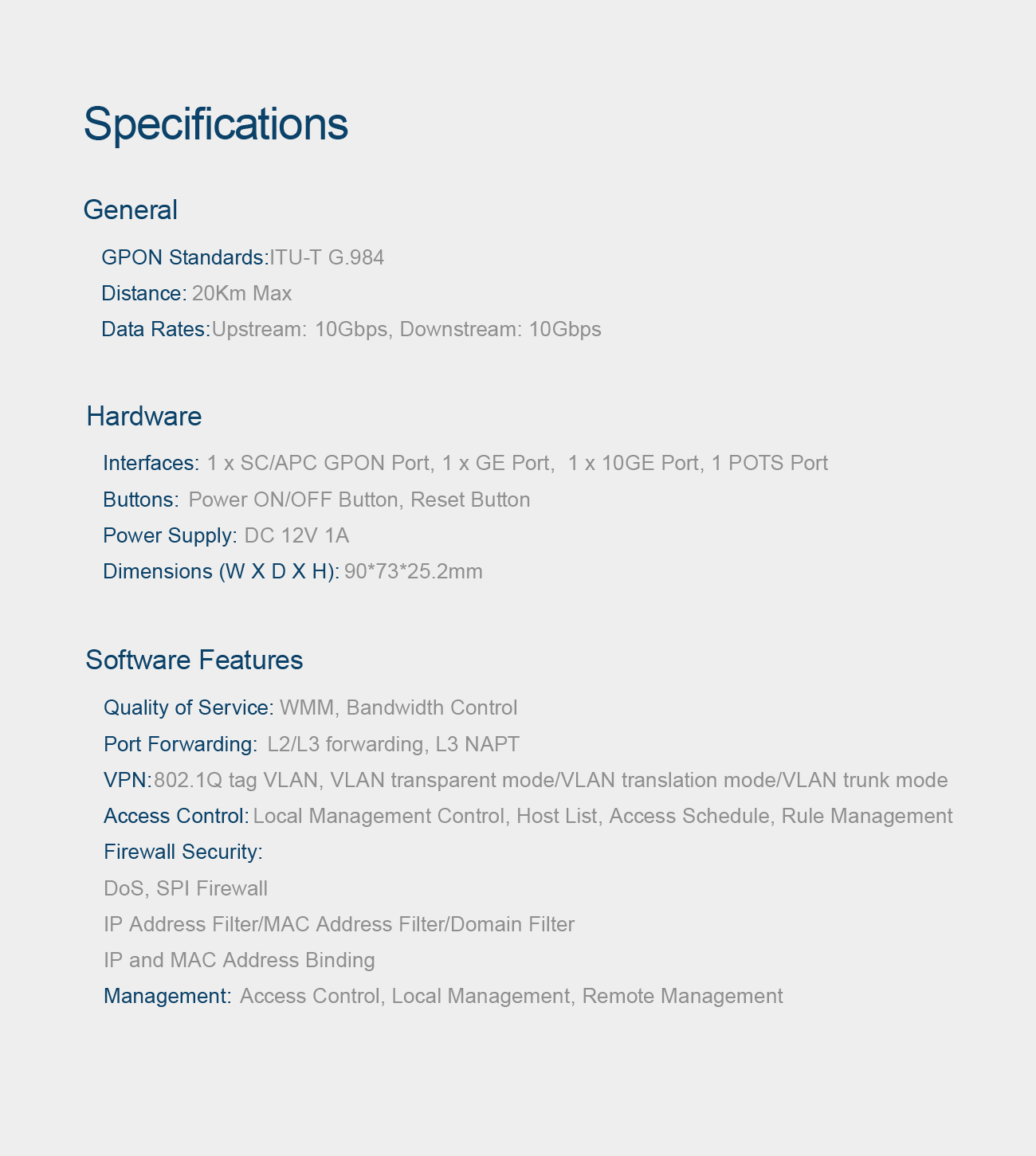 XGSPon fiber optic modem router